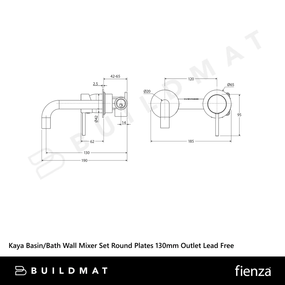 Fienza Kaya Basin/Bath Wall Mixer Set Round Plates 130mm Outlet Brushed Copper Lead Free - Image 4