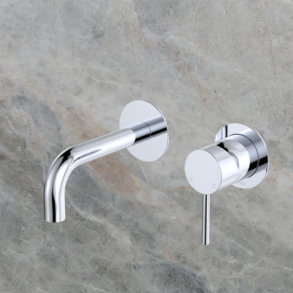 Fienza Kaya Basin/Bath Wall Mixer Set Round Plates 130mm Outlet Chrome Lead Free - Image 2