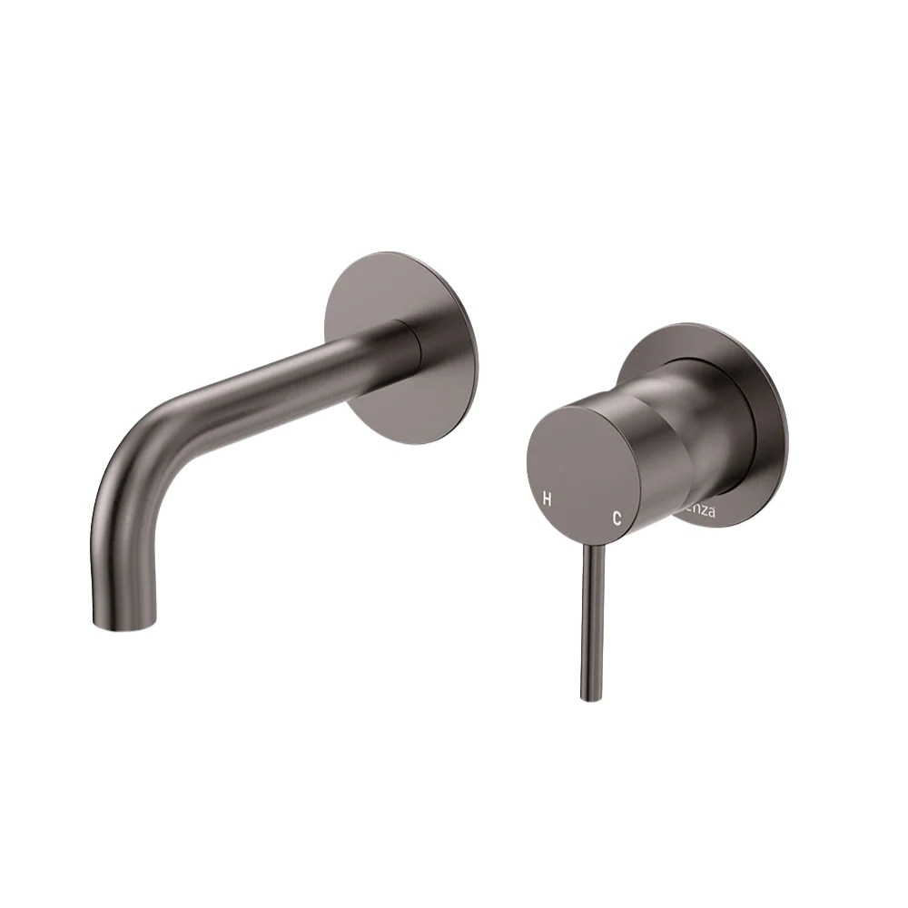 Fienza Kaya Basin/Bath Wall Mixer Set Round Plates 130mm Outlet Gunmetal Lead Free - Image 3