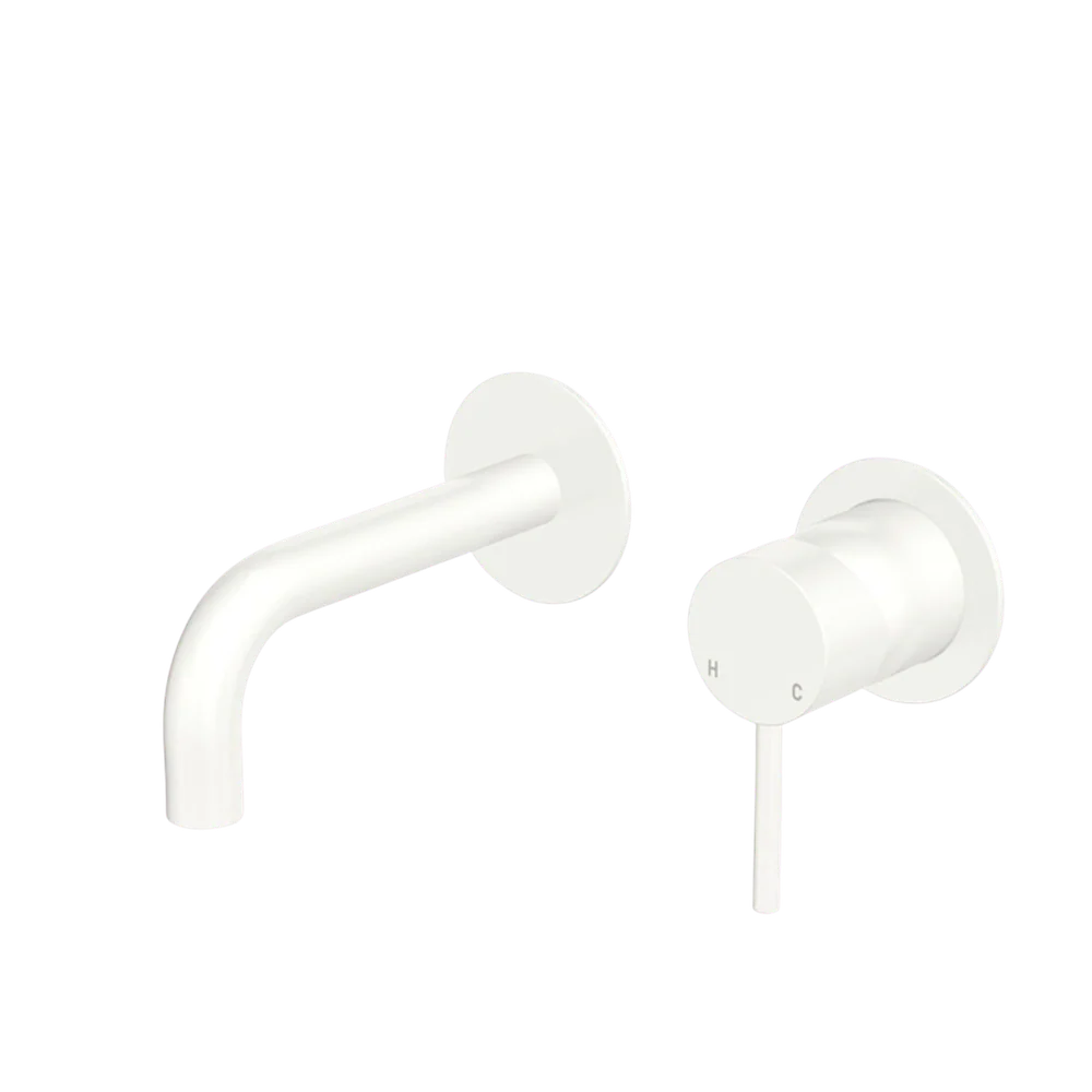 Fienza Kaya Basin/Bath Wall Mixer Set Round Plates 130mm Outlet Matte White Lead Free - Image 3