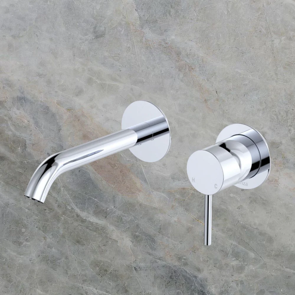 Fienza Kaya Basin/Bath Wall Mixer Set Round Plates 160mm Outlet Chrome Lead Free - Image 2