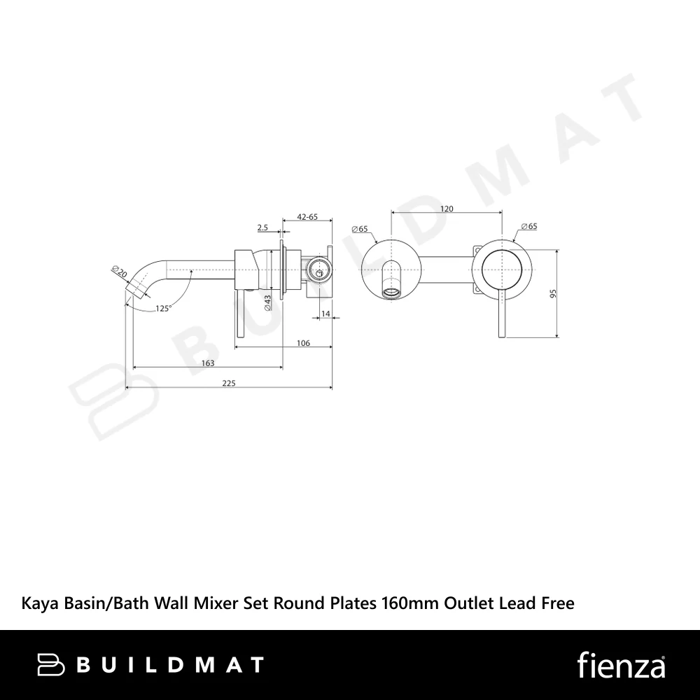 Fienza Kaya Basin/Bath Wall Mixer Set Round Plates 160mm Outlet Chrome Lead Free - Image 4