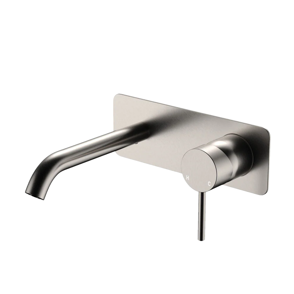 Fienza Kaya Basin Wall Mixer Set Rectangular Plate 160mm Outlet Brushed Nickel Lead Free - Image 3