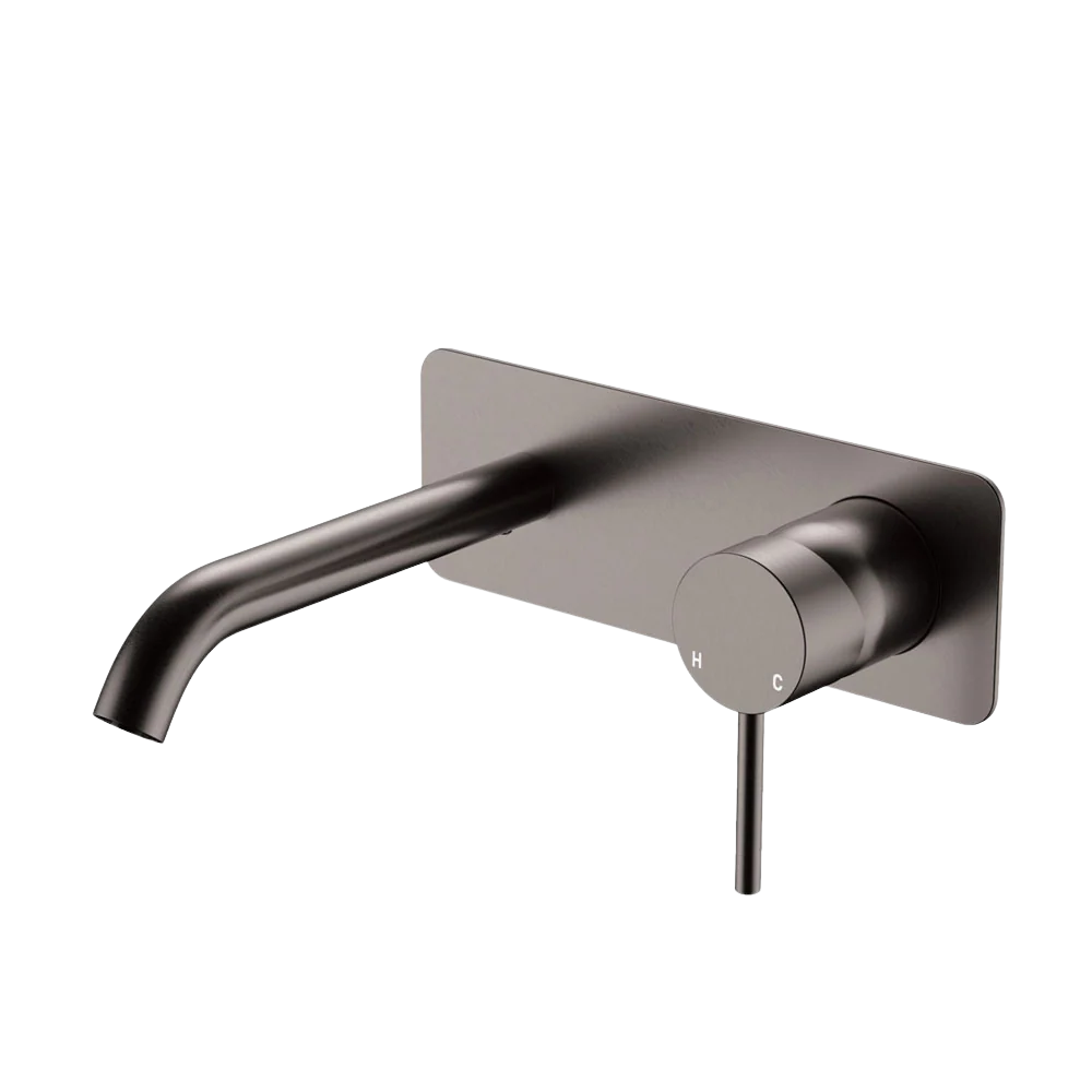 Fienza Kaya Basin Wall Mixer Set Rectangular Plate 160mm Outlet Gunmetal