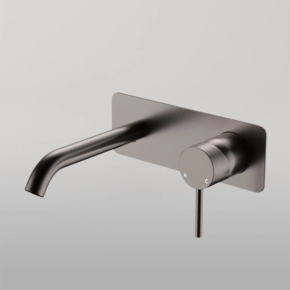 Fienza Kaya Basin Wall Mixer Set Rectangular Plate 160mm Outlet Gunmetal - Image 2