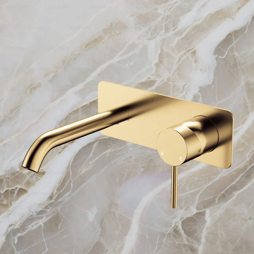 Fienza Kaya Basin Wall Mixer Set Rectangular Plate 160mm Outlet Urban Brass Lead Free - Image 2