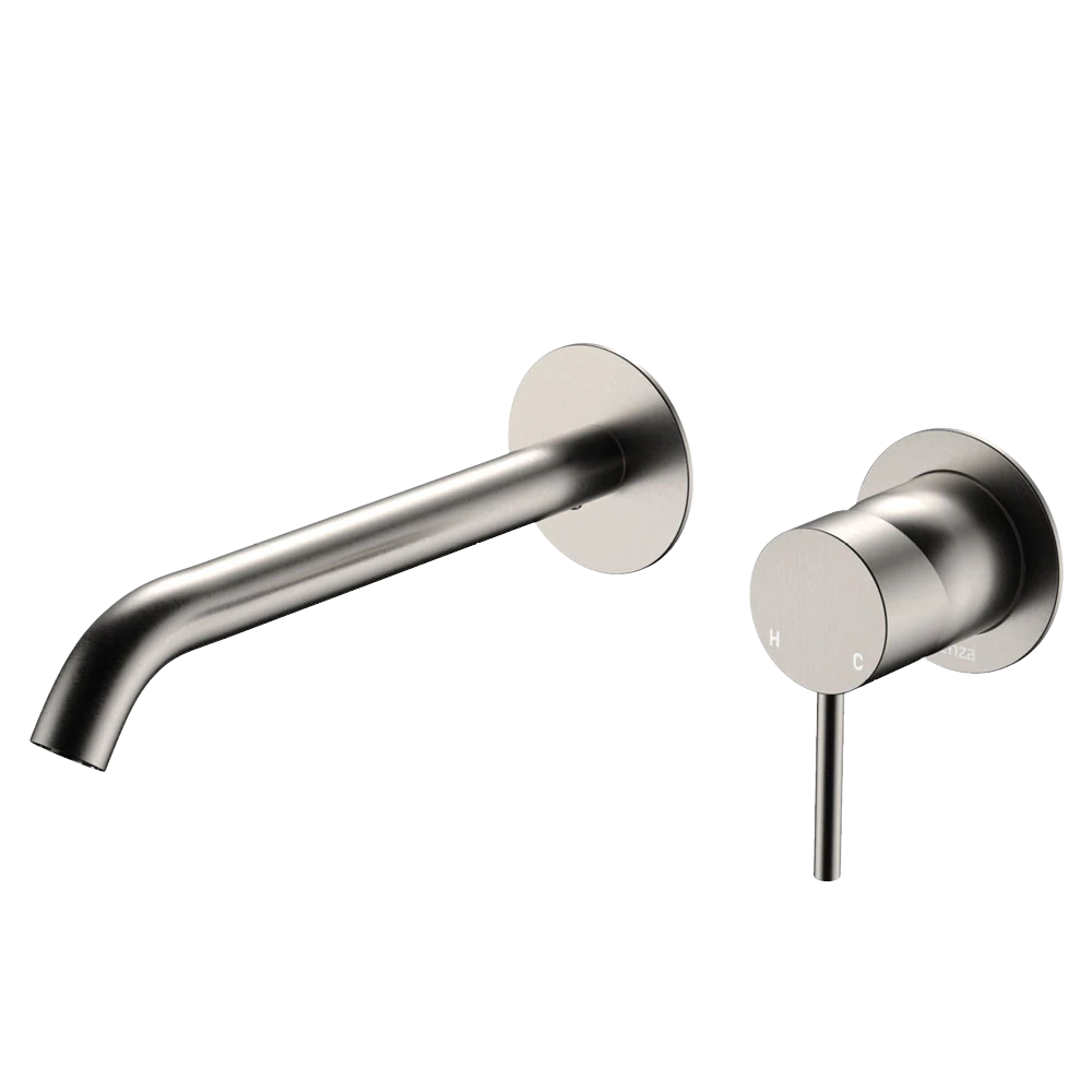 Fienza Kaya Basin Wall Mixer Set Round Plates 200mm Outlet Brushed Nickel Lead Free - Image 3