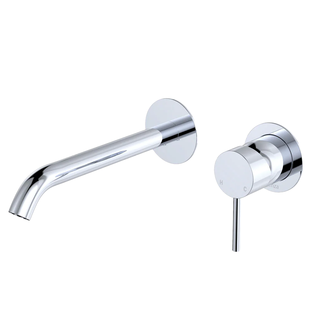 Fienza Kaya Basin Wall Mixer Set Round Plates 200mm Outlet Chrome Lead Free