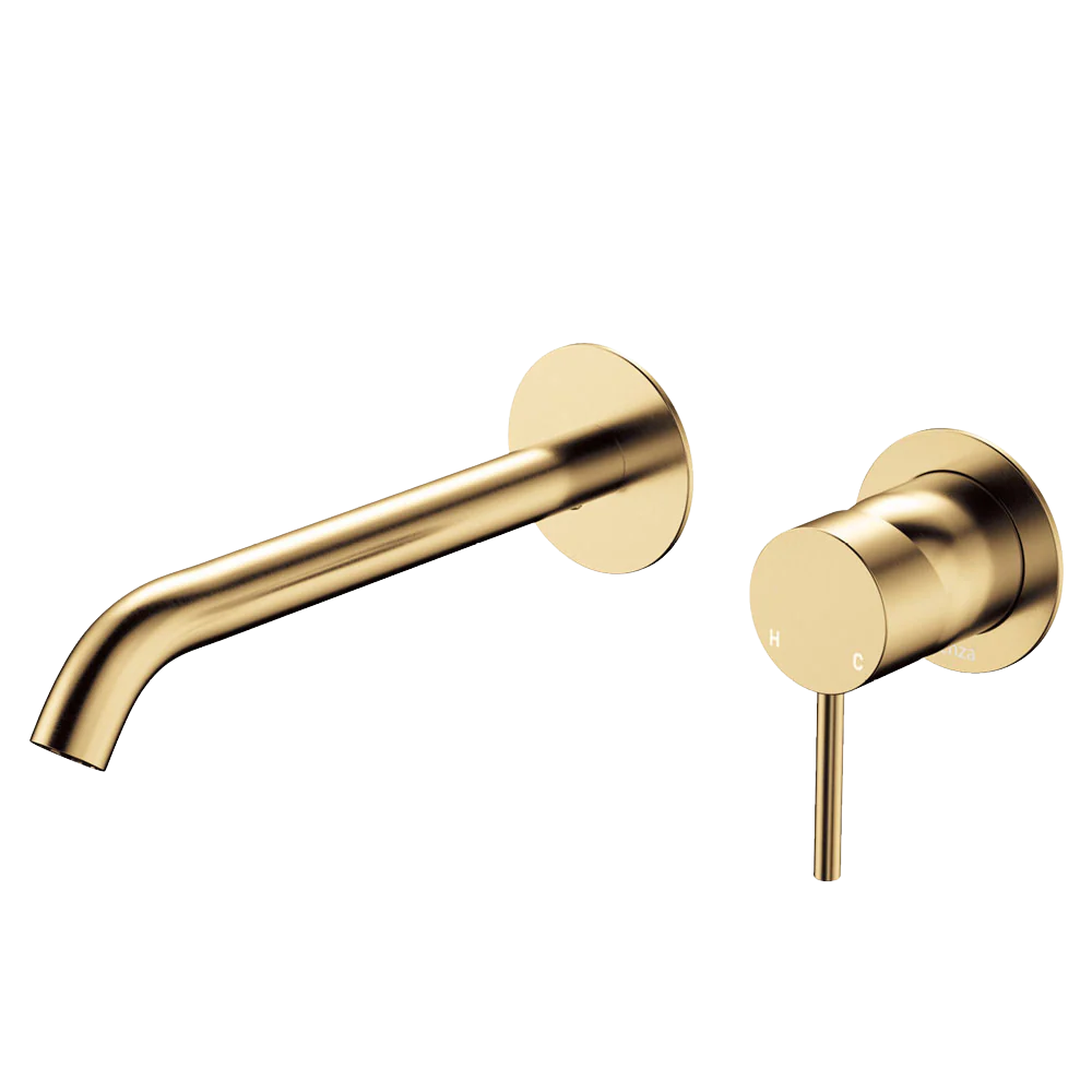 Fienza Kaya Basin Wall Mixer Set Round Plates 200mm Outlet Urban Brass Lead Free