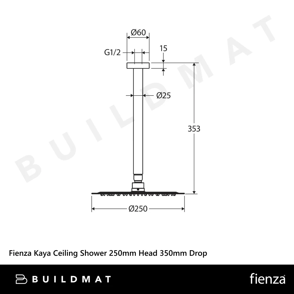 Fienza Kaya Ceiling Shower 250mm Head 350mm Drop Brushed Copper - Image 4