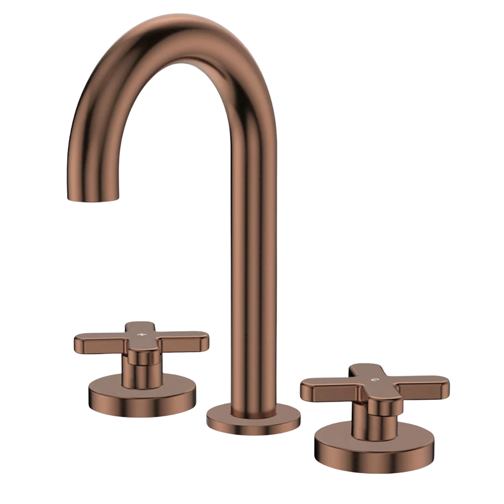 Fienza Kaya Cross Taps Round Hob Set Brushed Copper Lead Free - Image 3