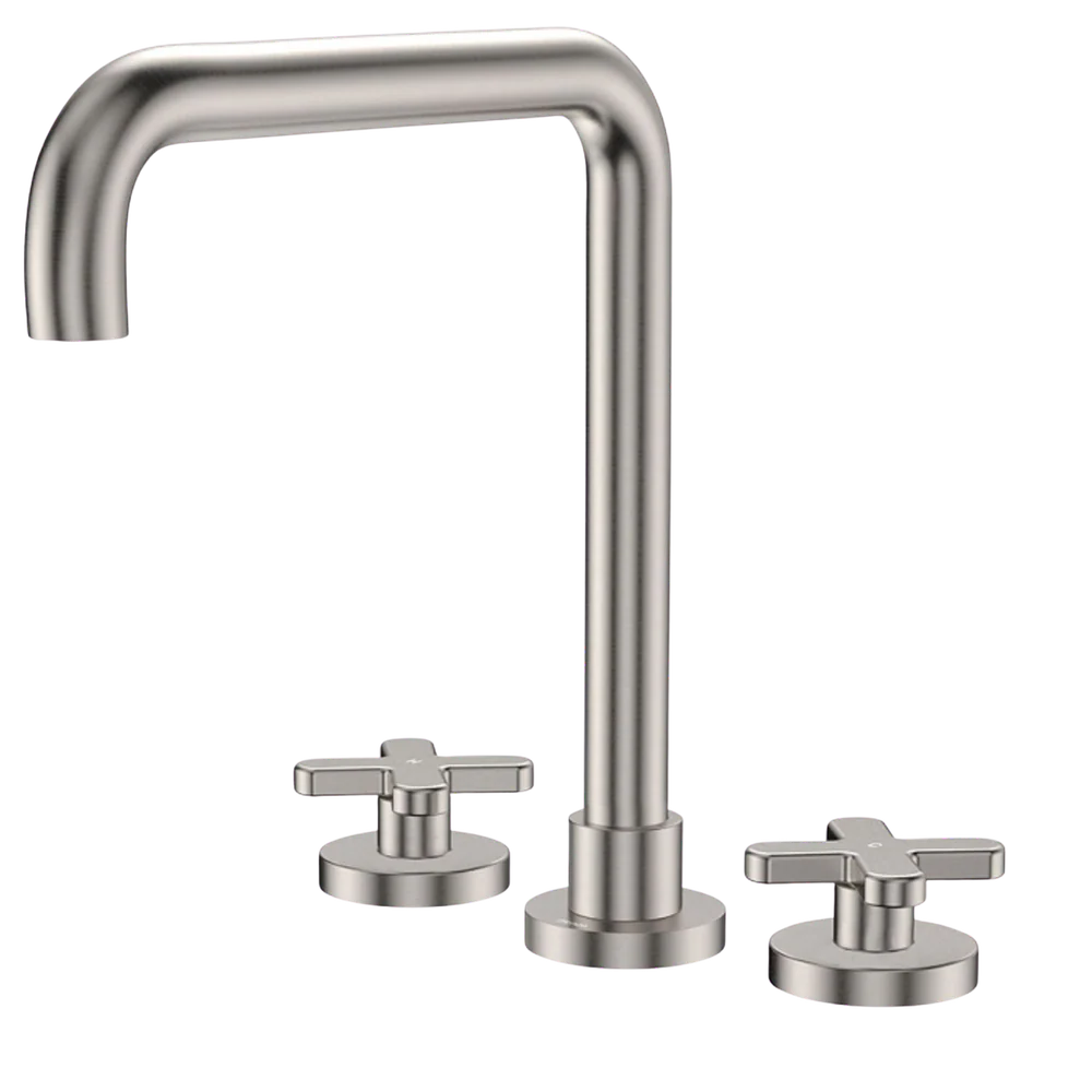 Fienza Kaya Cross Taps Squareline Hob Set Brushed Nickel Lead Free - Image 3