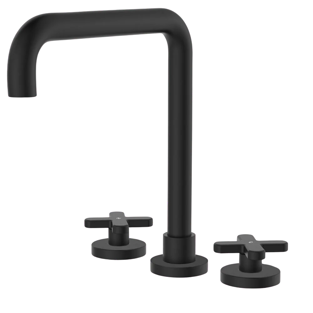 Fienza Kaya Cross Taps Squareline Hob Set Matte Black Lead Free