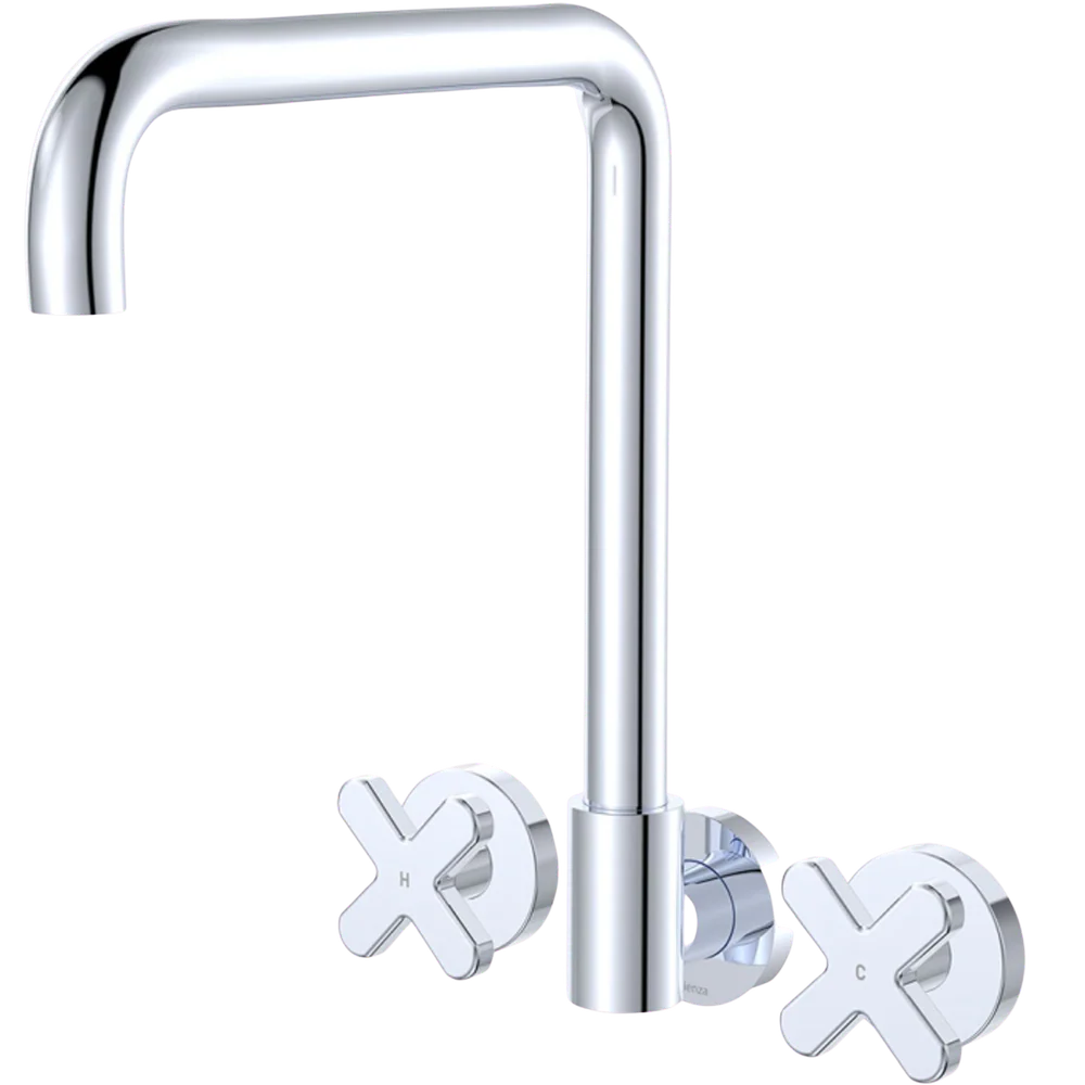 Fienza Kaya Cross Taps Squareline Wall Set Chrome Lead Free
