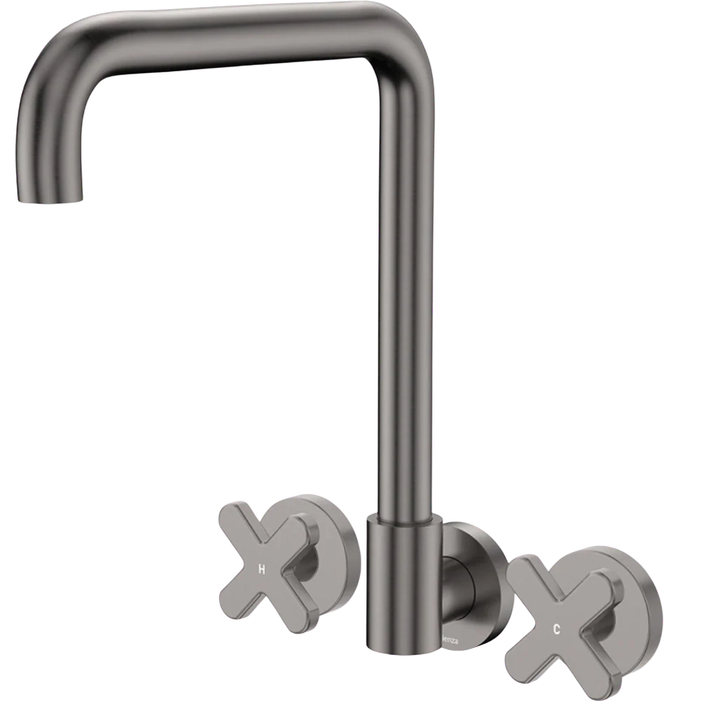 Fienza Kaya Cross Taps Squareline Wall Set Gunmetal Lead Free