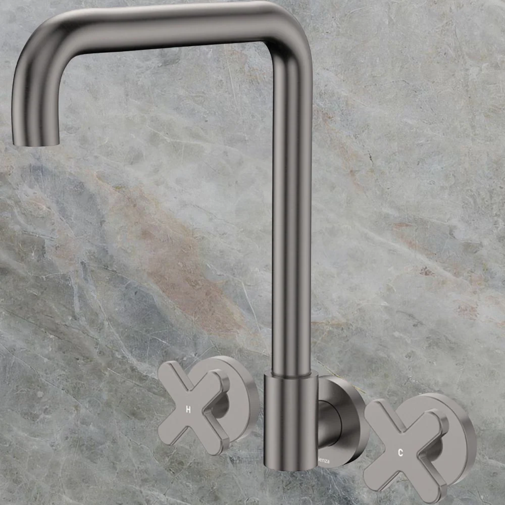 Fienza Kaya Cross Taps Squareline Wall Set Gunmetal Lead Free - Image 2
