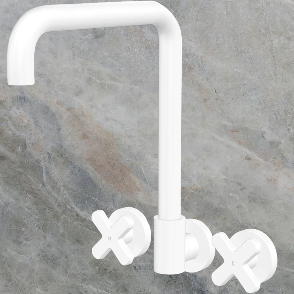Fienza Kaya Cross Taps Squareline Wall Set Matte White Lead Free - Image 2