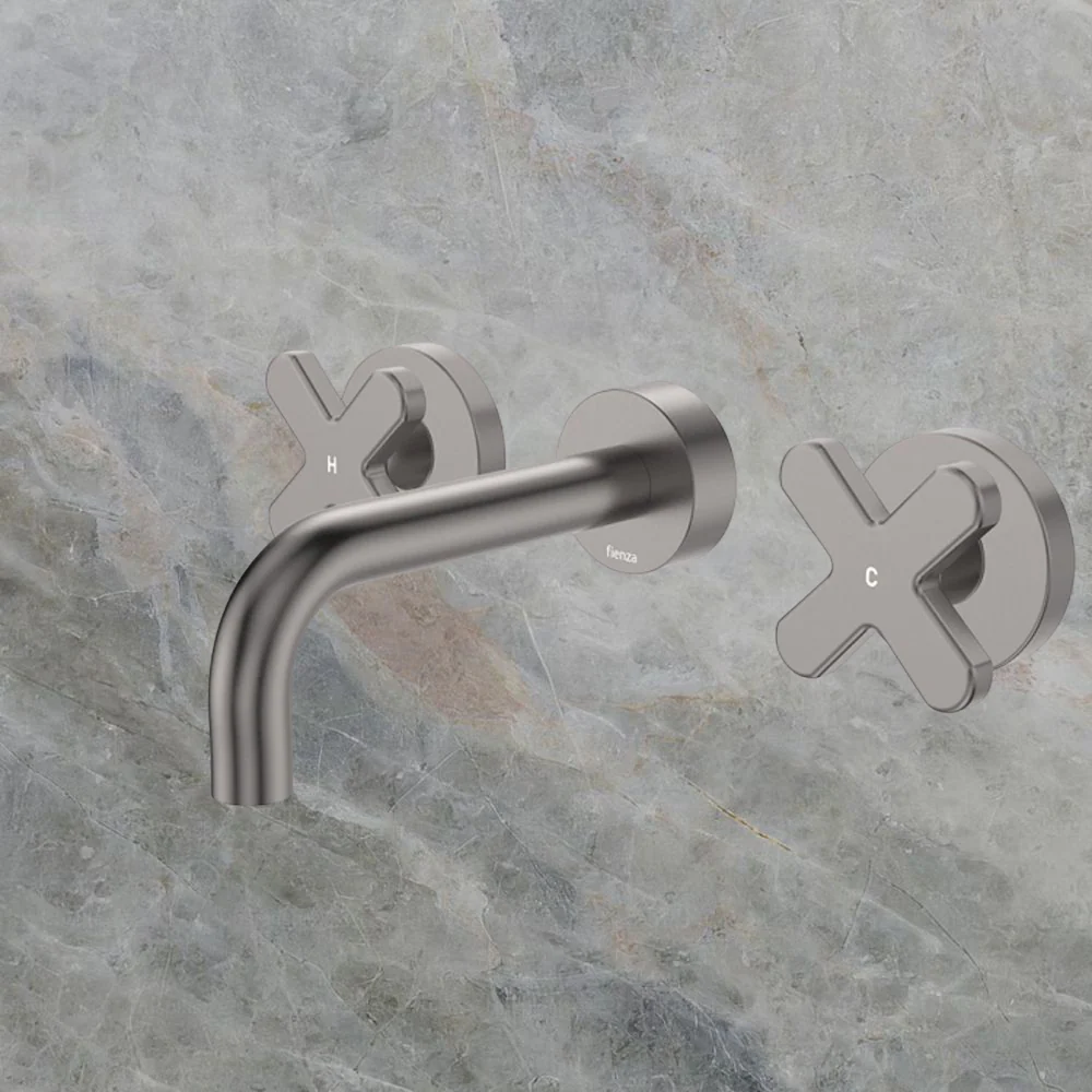 Fienza Kaya Cross Taps Wall Basin/Bath 130mm Outlet Set Gunmetal Lead Free - Image 2