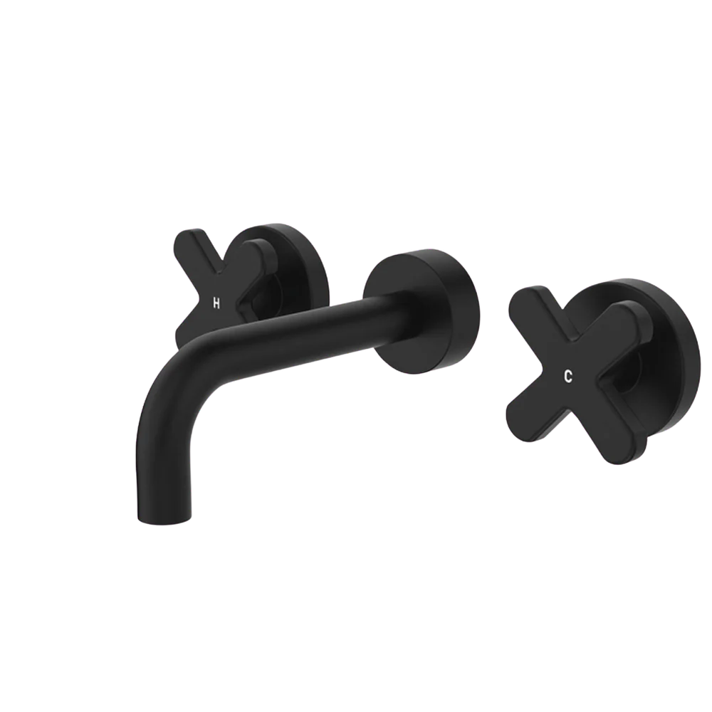 Fienza Kaya Cross Taps Wall Basin/Bath 130mm Outlet Set Matte Black Lead Free - Image 3