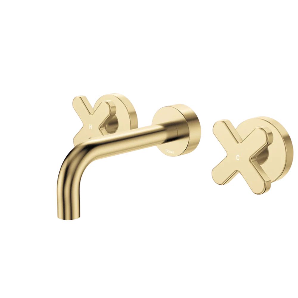 Fienza Kaya Cross Taps Wall Basin/Bath 130mm Outlet Set Urban Brass Lead Free - Image 3