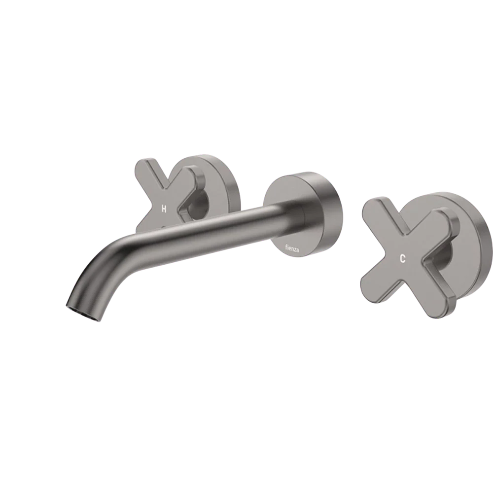 Fienza Kaya Cross Taps Wall Basin/Bath 180mm Outlet Set Gunmetal Lead Free - Image 3