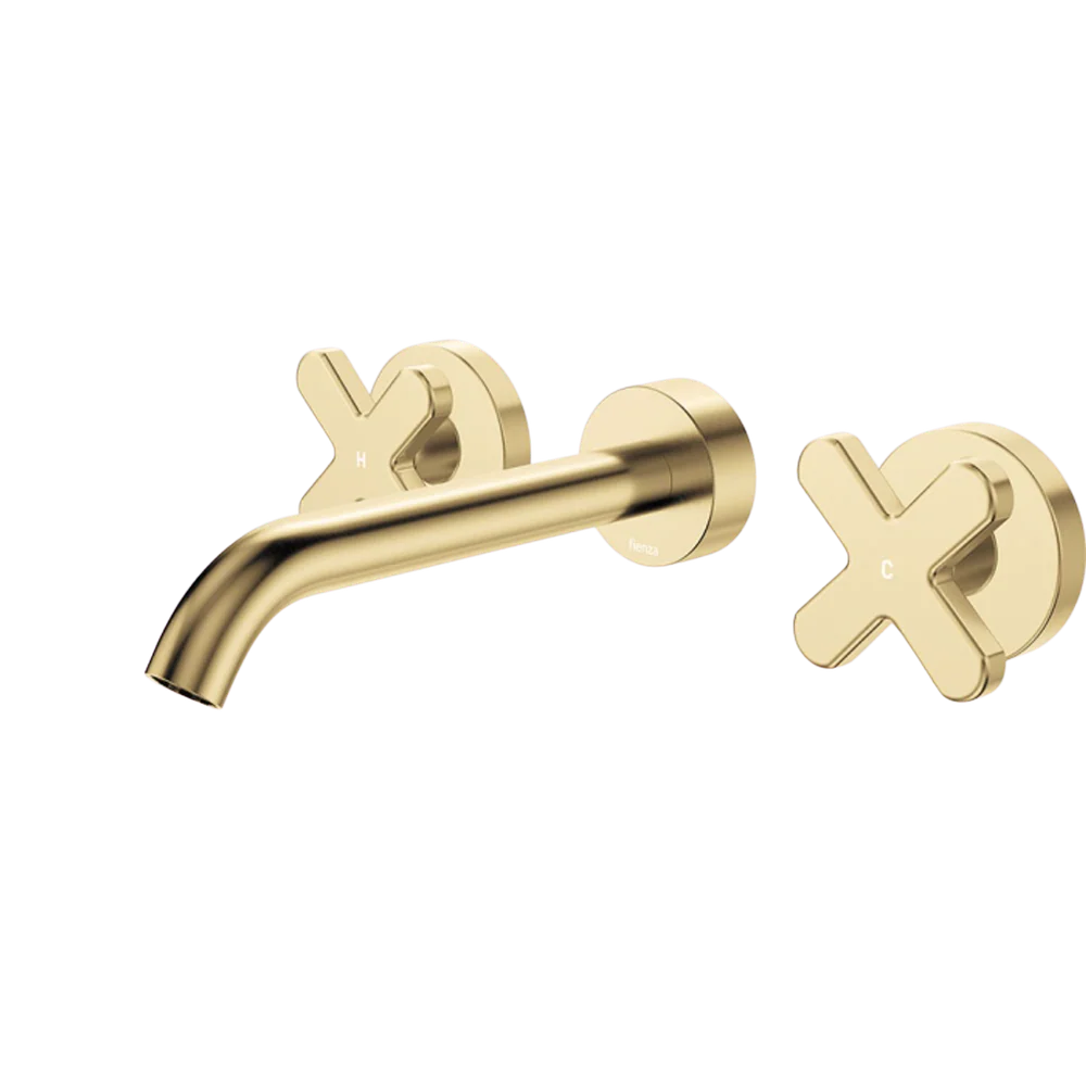 Fienza Kaya Cross Taps Wall Basin/Bath 180mm Outlet Set Urban Brass Lead Free