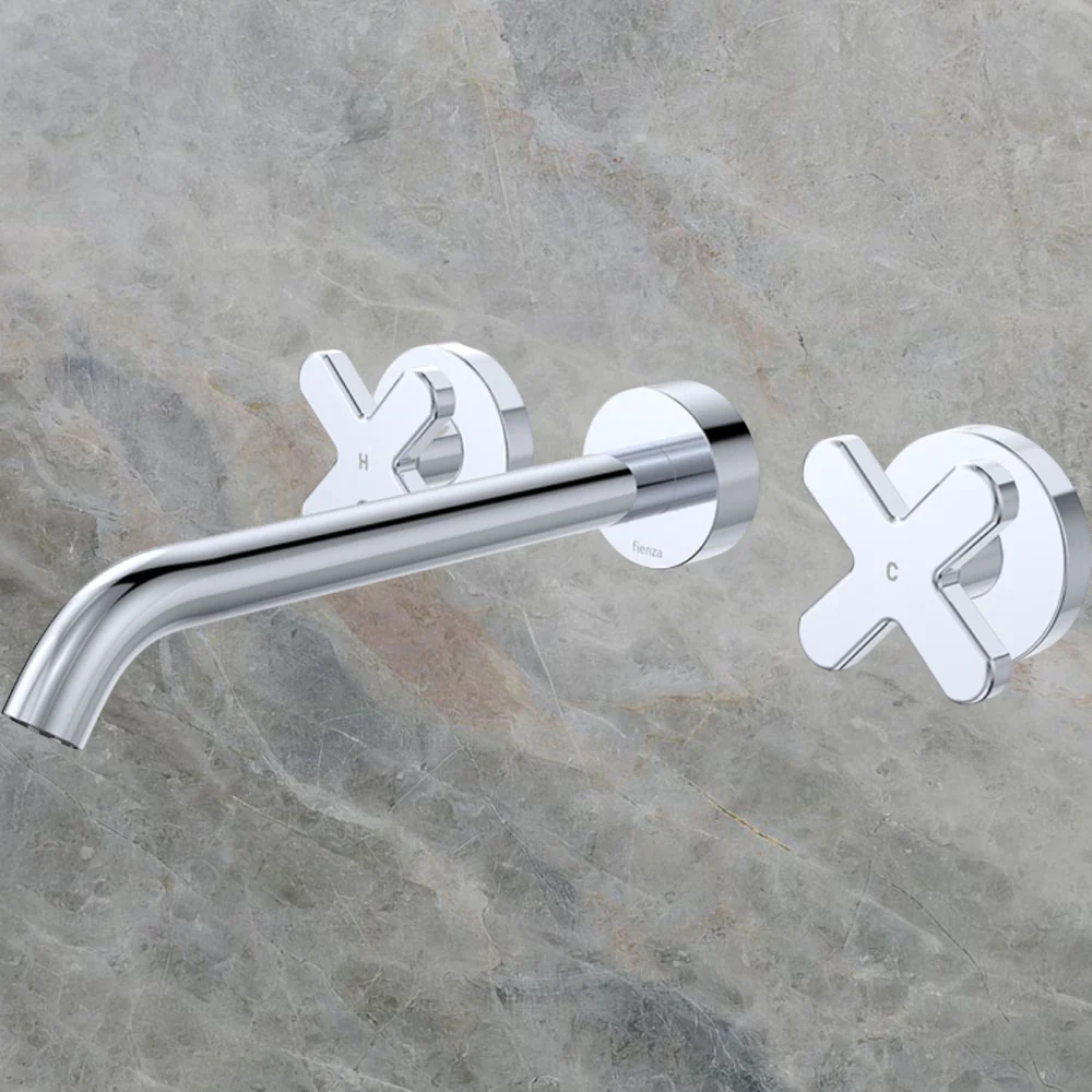 Fienza Kaya Cross Taps Wall Basin/Bath 220mm Outlet Set Chrome Lead Free - Image 2