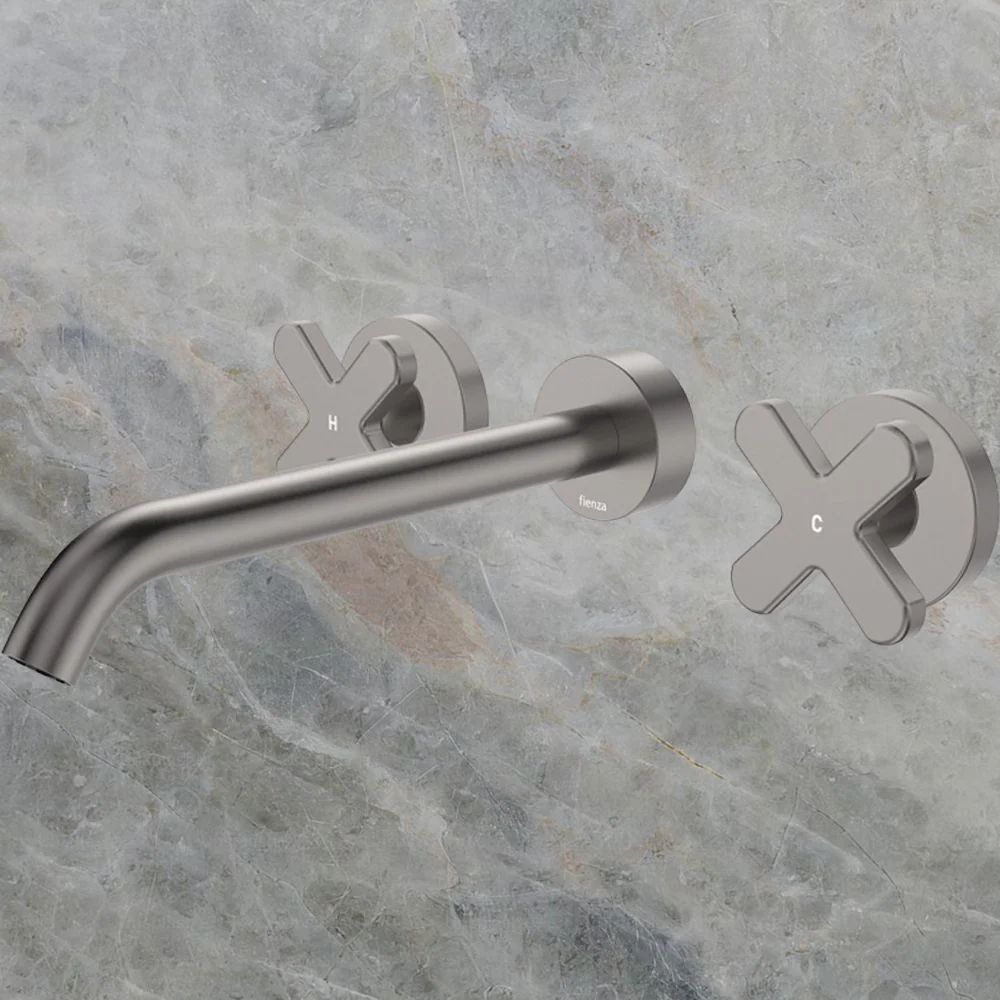 Fienza Kaya Cross Taps Wall Basin/Bath 220mm Outlet Set Gunmetal Lead Free - Image 2