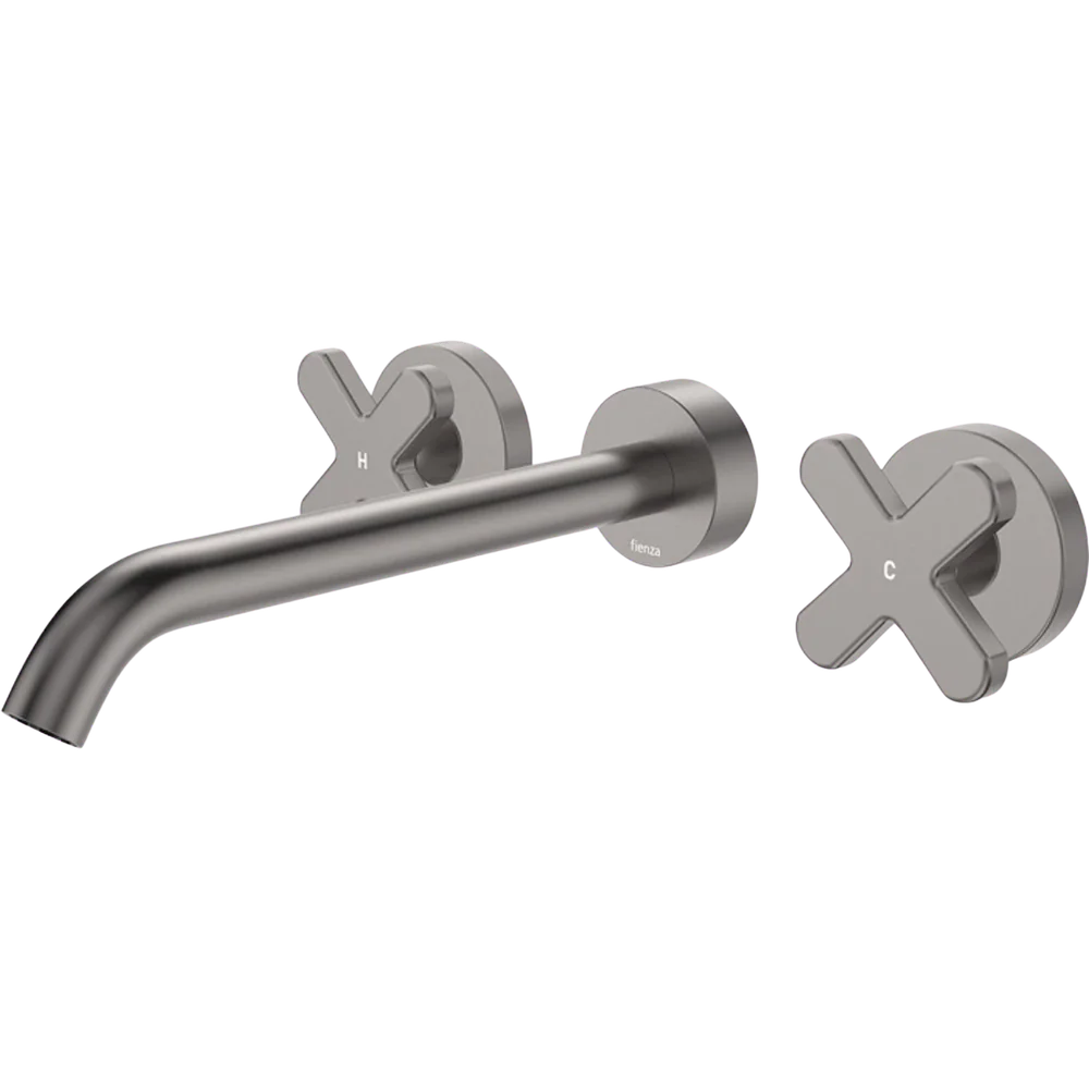 Fienza Kaya Cross Taps Wall Basin/Bath 220mm Outlet Set Gunmetal Lead Free - Image 3