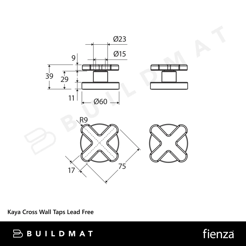 Fienza Kaya Cross Wall Taps Urban Brass Lead Free - Image 4