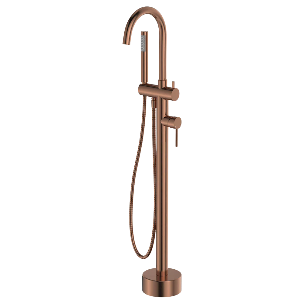 Fienza Kaya Floor Mounted Bath Mixer With Hand Shower Brushed Copper - Image 3