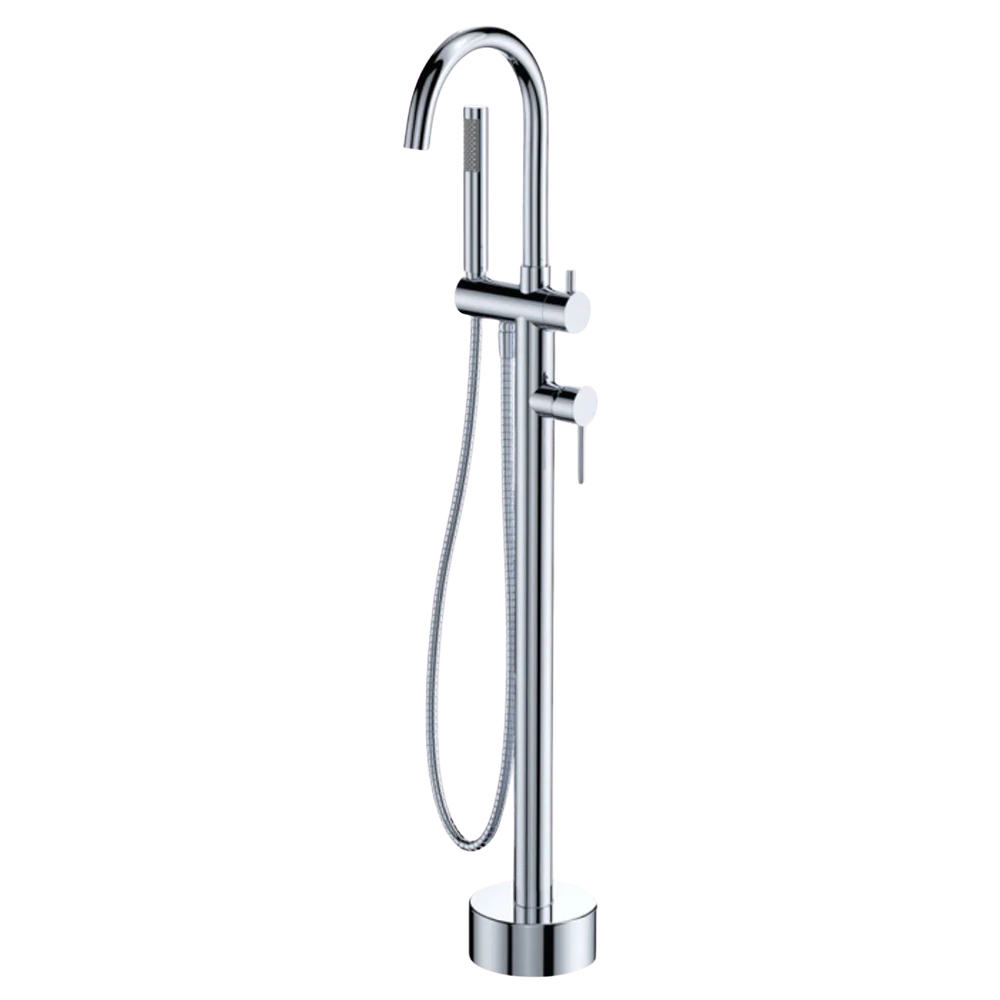 Fienza Kaya Floor Mounted Bath Mixer with Hand Shower Chrome