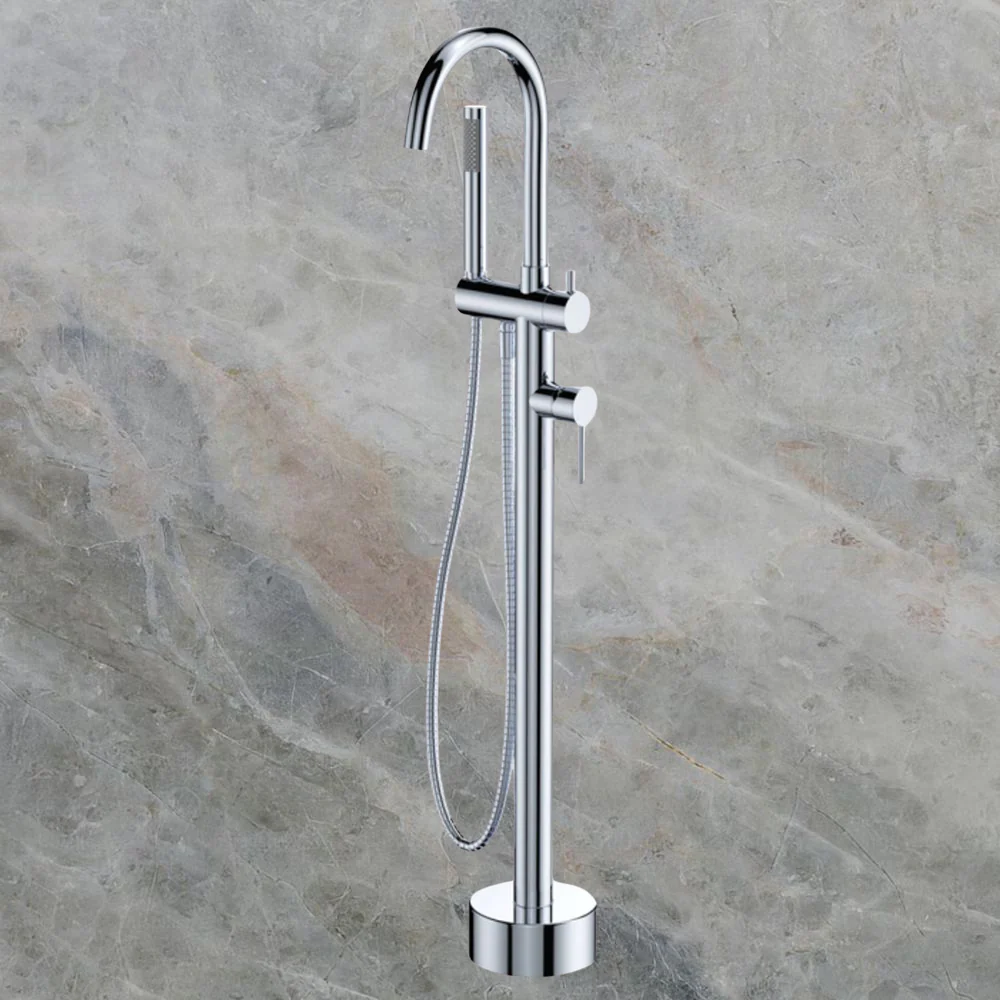 Fienza Kaya Floor Mounted Bath Mixer with Hand Shower Chrome - Image 2