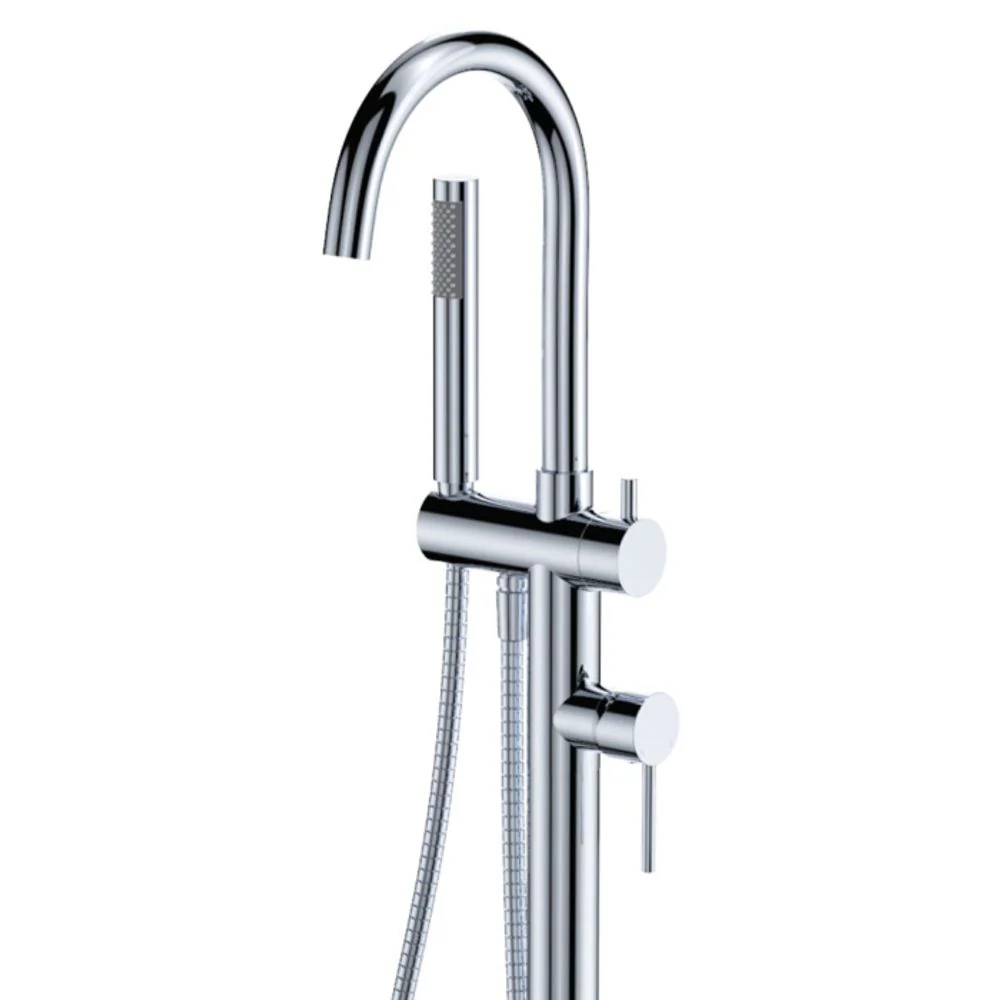 Fienza Kaya Floor Mounted Bath Mixer with Hand Shower Chrome - Image 5
