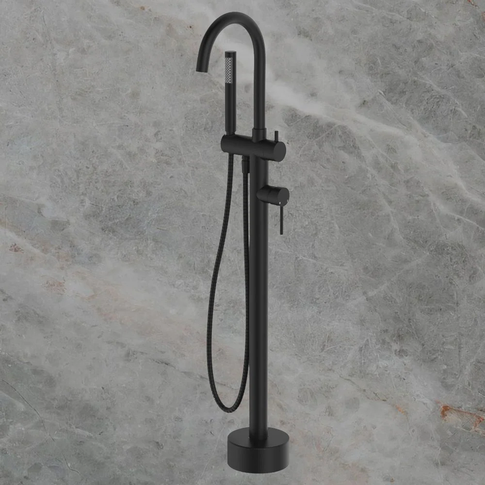 Fienza Kaya Floor Mounted Bath Mixer With Hand Shower Matte Black - Image 2