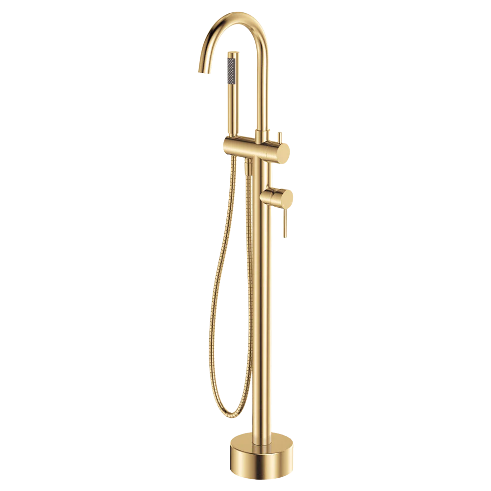 Fienza Kaya Floor Mounted Bath Mixer With Hand Shower Urban Brass - Image 3