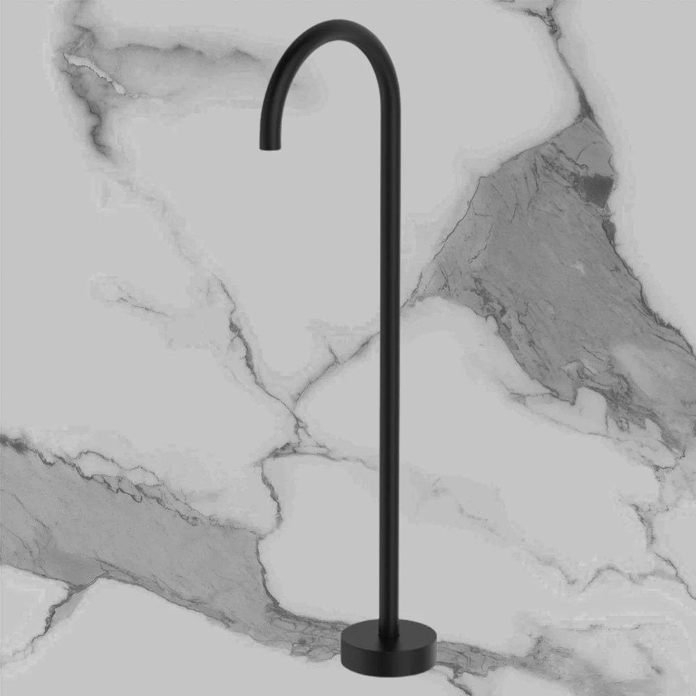 Fienza Kaya Gooseneck Floor Mounted Bath Outlet Matte Black - Image 2