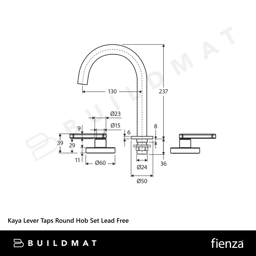 Fienza Kaya Lever Taps Round Hob Set Chrome Lead Free - Image 4