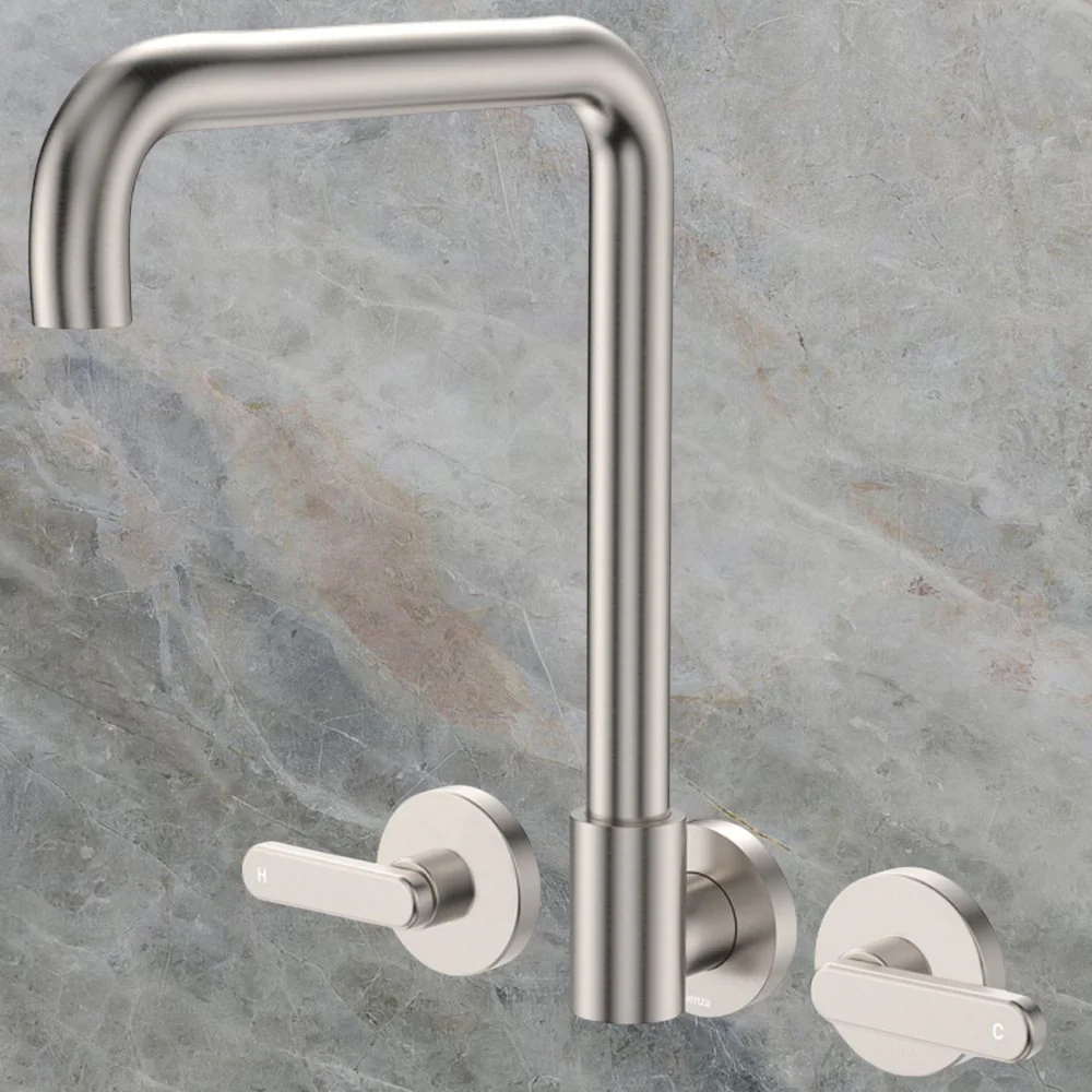 Fienza Kaya Lever Taps Squareline Wall Set Brushed Nickel Lead Free - Image 2