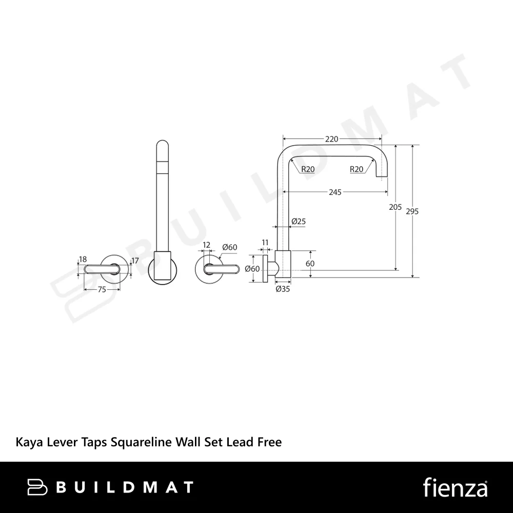 Fienza Kaya Lever Taps Squareline Wall Set Gunmetal Lead Free - Image 4