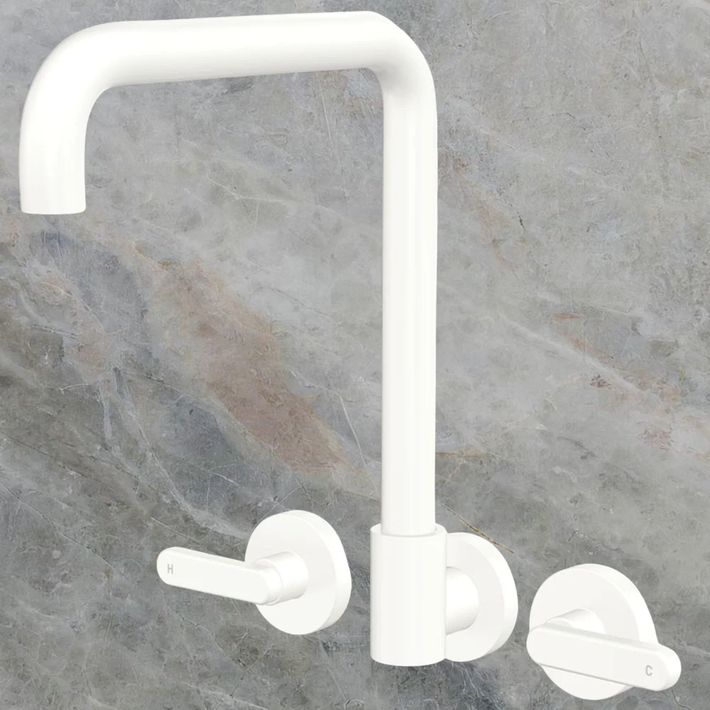 Fienza Kaya Lever Taps Squareline Wall Set Matte White Lead Free - Image 2