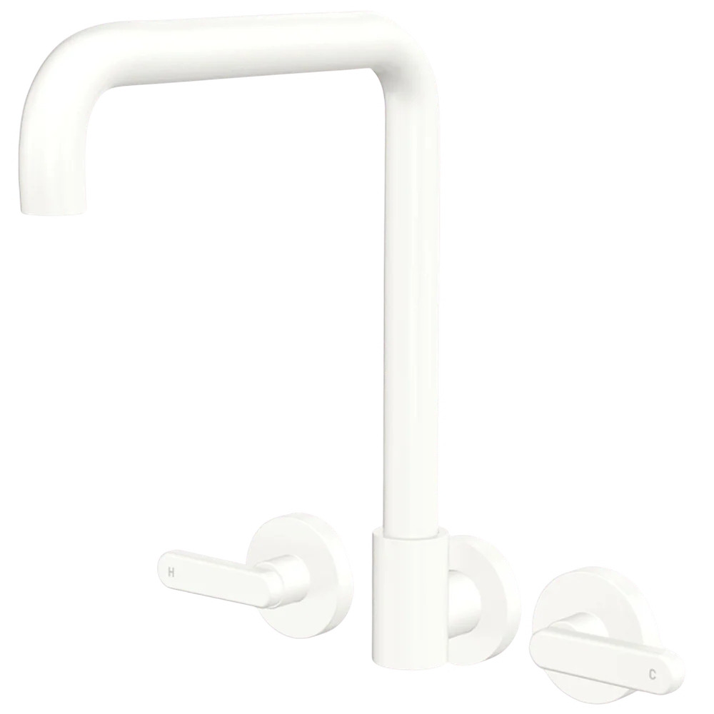 Fienza Kaya Lever Taps Squareline Wall Set Matte White Lead Free - Image 3