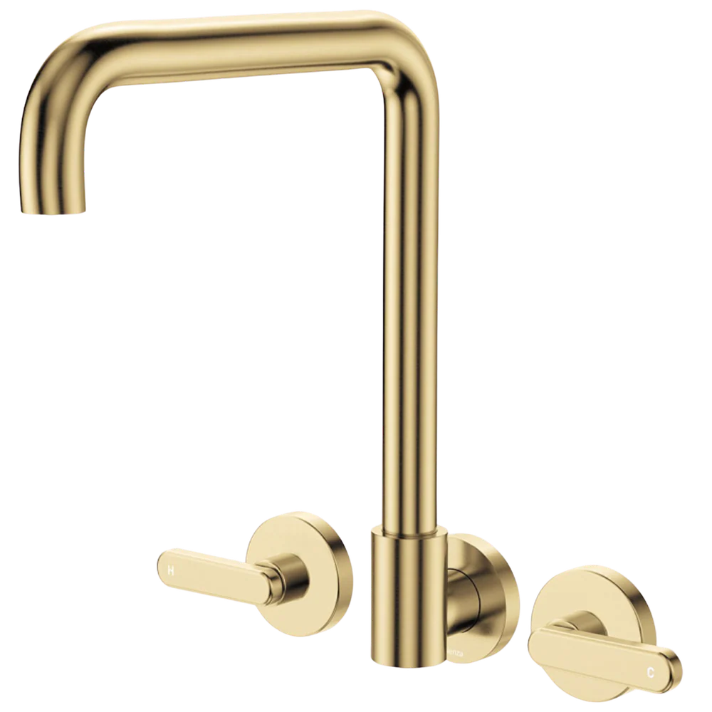 Fienza Kaya Lever Taps Squareline Wall Set Urban Brass Lead Free