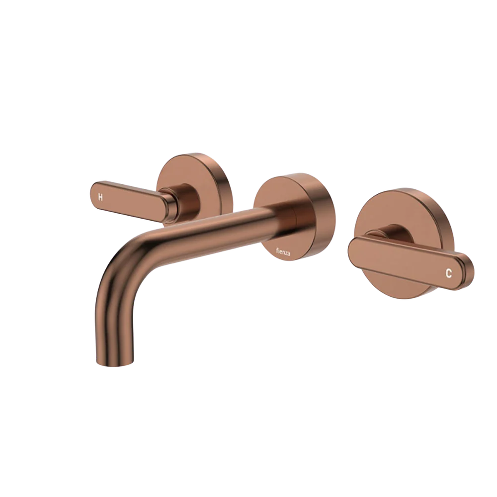 Fienza Kaya Lever Taps Wall Basin/Bath 130mm Outlet Set Brushed Copper Lead Free