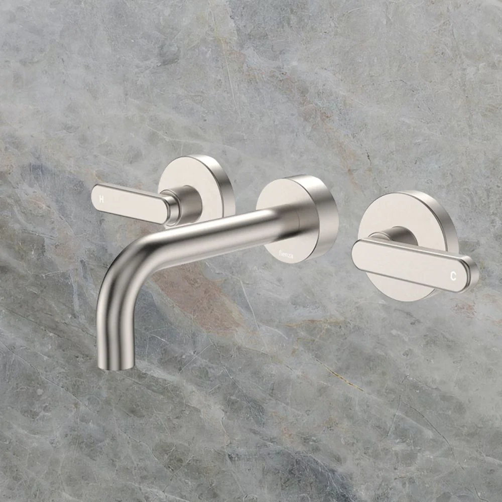 Fienza Kaya Lever Taps Wall Basin/Bath 130mm Outlet Set Brushed Nickel Lead Free - Image 2