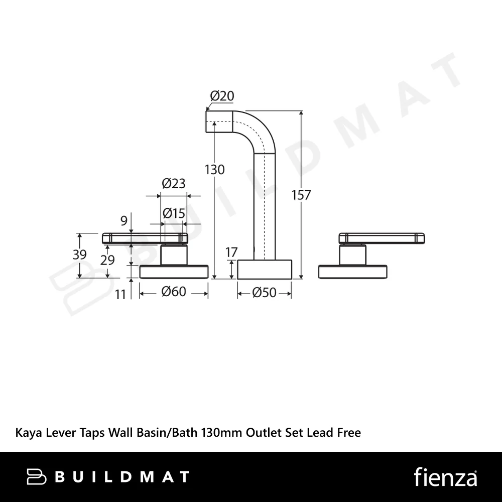 Fienza Kaya Lever Taps Wall Basin/Bath 130mm Outlet Set Gunmetal Lead Free - Image 4