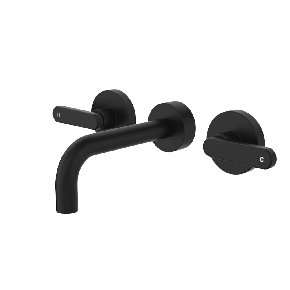 Fienza Kaya Lever Taps Wall Basin/Bath 130mm Outlet Set Matte Black Lead Free - Image 3