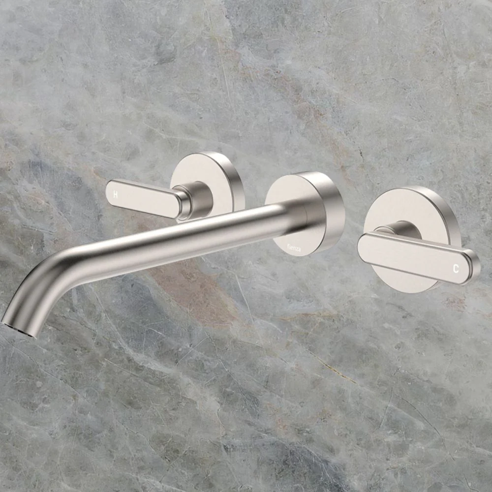 Fienza Kaya Lever Taps Wall Basin/Bath 220mm Outlet Set Brushed Nickel Lead Free - Image 2