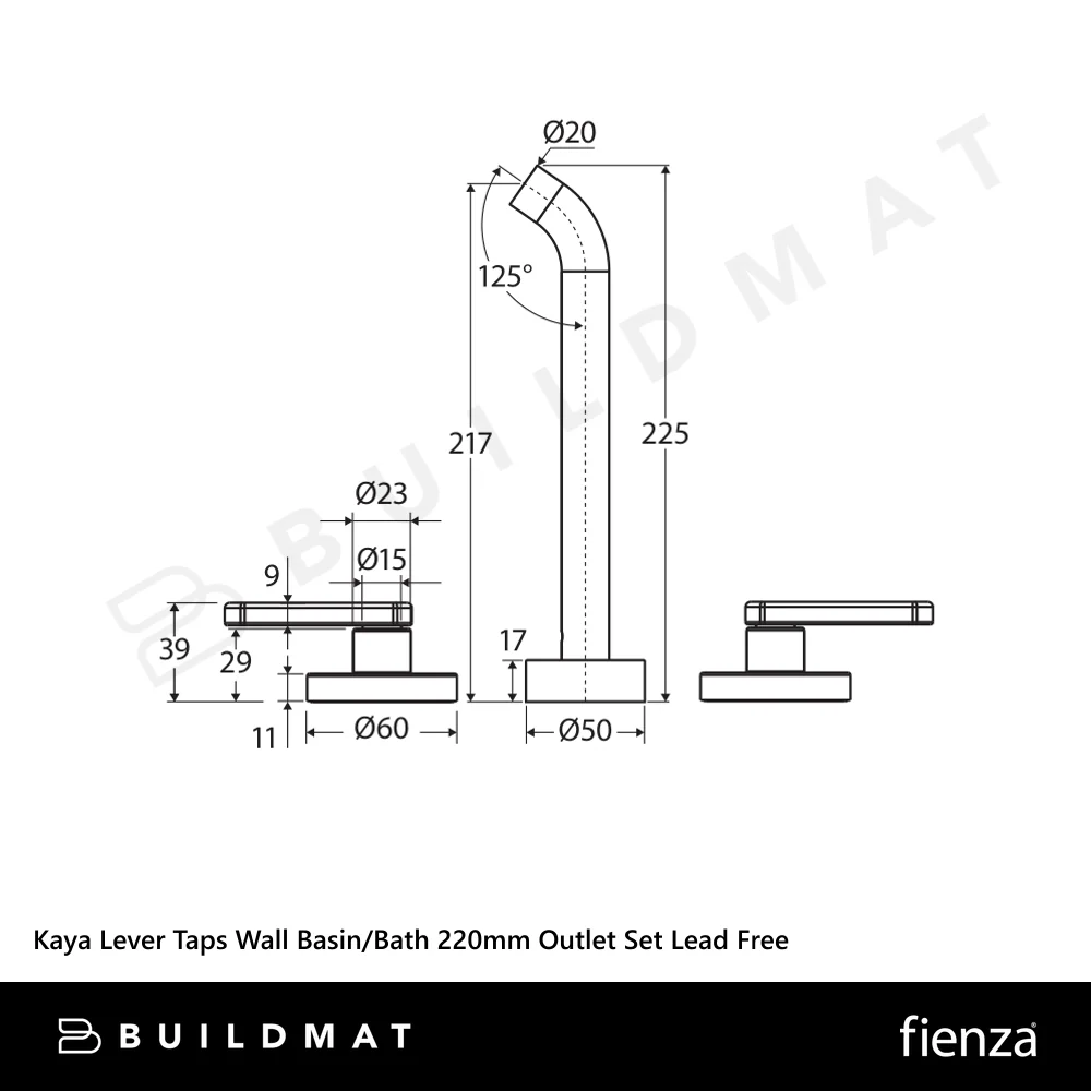 Fienza Kaya Lever Taps Wall Basin/Bath 220mm Outlet Set Brushed Nickel Lead Free - Image 4