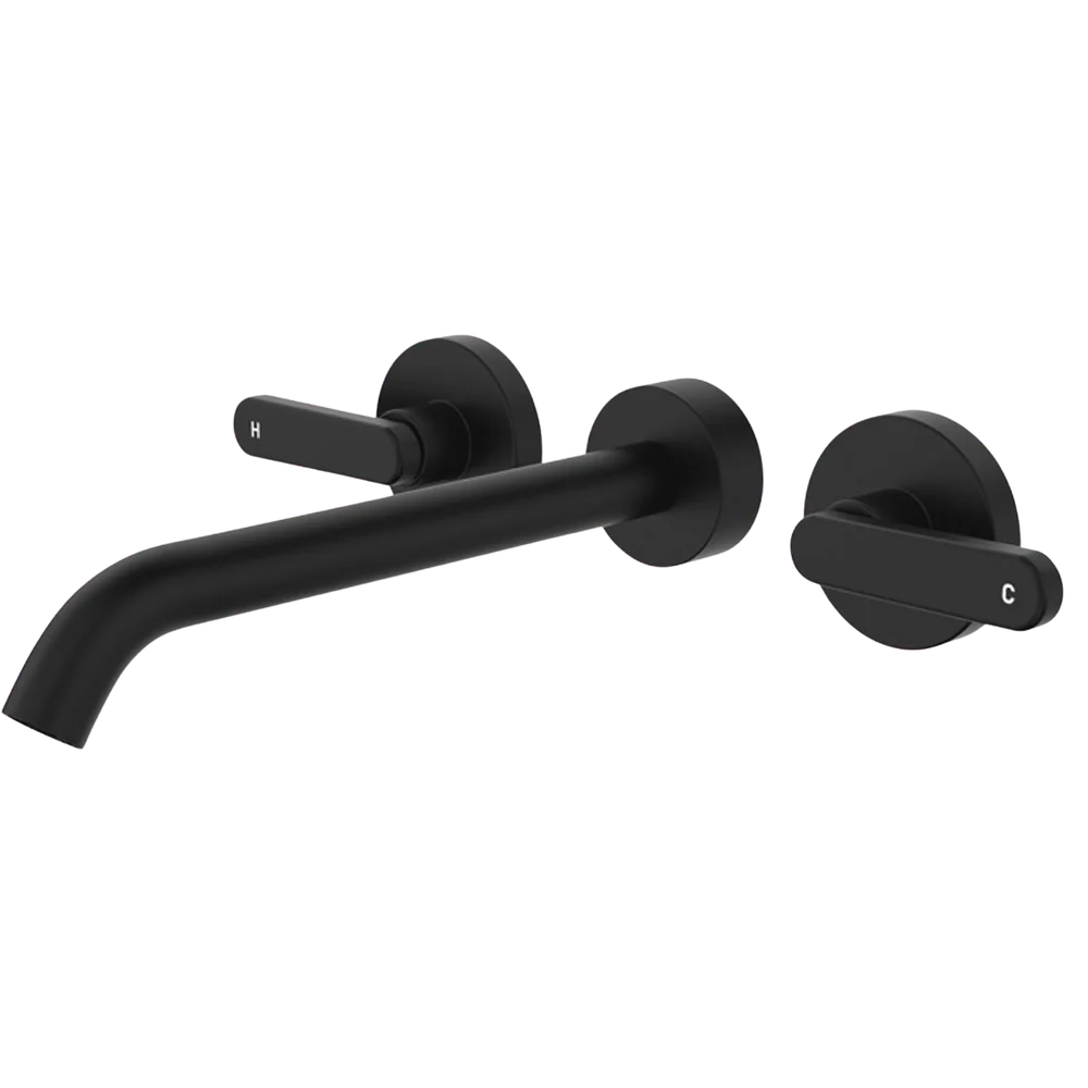 Fienza Kaya Lever Taps Wall Basin/Bath 220mm Outlet Set Matte Black Lead Free - Image 3